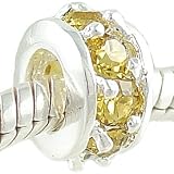 Sterling Silver TOPAZ Colored CZ SPACER Bead fits Pandora, Chamilia, and Biagi Charm Gift Boxed