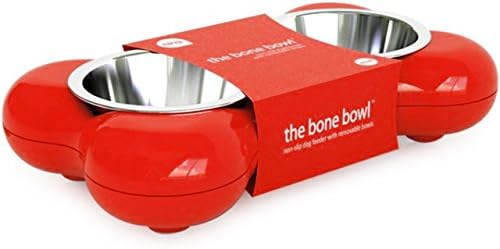 Hing Bone Non Slip Dual Dog Feeding Station with Removable Bowls, Small/Medium, Red