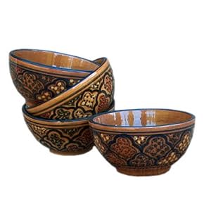 Le Souk Ceramique 5-Inch Set of 4 Soup/Cereal Bowls, Honey Design