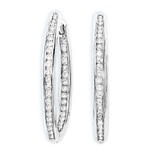 14K White Gold 1 ct. Diamond ''In and Out'' Hoop Earrings
