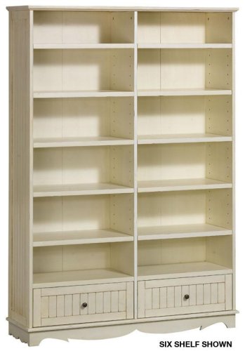 Frn Cnrty Double Bookcase Open 5-shelf Antique White