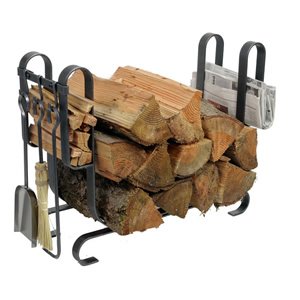 Large Modern Wood Holder with Fireplace Tools