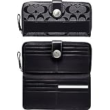 AUTHENTIC COACH SIGNATURE STRIPE ACCORDIAN ZIP WALLET 41631 (BW/Black)