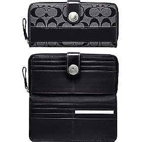 Buy AUTHENTIC COACH SIGNATURE STRIPE ACCORDIAN ZIP WALLET 41631 (BW Black) by COACH