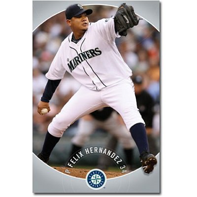 Professionally Framed Seattle Mariners (Felix Hernandez) Sports Poster Print - 22x34 with RichAndFramous Black Wood Frame