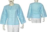 Womens Cotton Long Sleeve Top Blouse Chikan Embroidery Size M (ctop388)