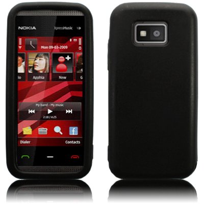 NOKIA 5530 SILICONE SKIN CASE COVER - BLACK WITH SCREEN PROTECTOR PART OF THE QUBITS ACCESSORIES RANGE