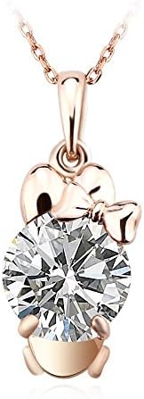 VEECAS 18k Rose Gold Plated Cute Diamond Baby Butterfly Pendant Necklace, 16" - 18" (Crystal White)