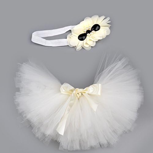 XMYM Photography Prop Newborn Baby Infant Lovely Costume TuTu Dress Flower Headband 0-3 Month (White)