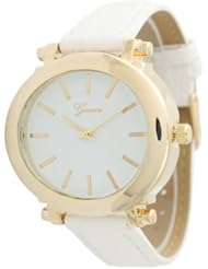 Womens Geneva Large Oval Leather Watch - White