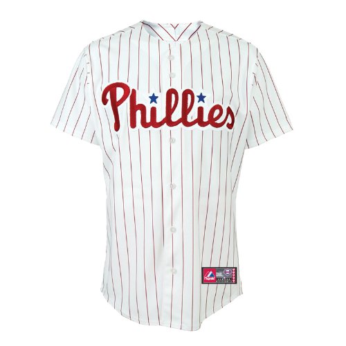 MLB Men's Philadelphia Phillies Raul Ibanez White/Scarlet Pinstrp Short Sleeve 6 Button Synthetic Replica Baseball Jersey Spring 2012  (White/Scarlet Pinstrp, XX-Large)