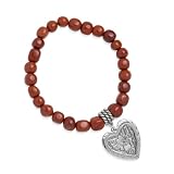 Sterling Silver Red Jasper Heart Charm Stretch Bracelet, 6.5'