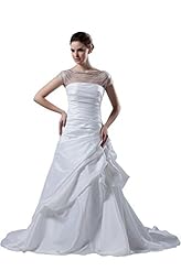 Organza/Taffeta Short Sleeves Bateau Neck Beaded Evening Dress 