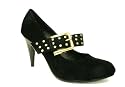 KCMODE Womens Designer Black Suede and Gold Stud Buckle Office Court Platform Shoes