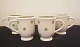 Ronnie's Terramoto Ceramic, Set of 4 Coffee Mugs / Tea Cups, 8 ounces, Sage Polka Dots on White Base
