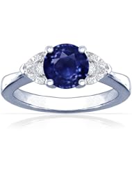 Platinum Round Cut Blue Sapphire Three Stone Ring