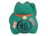 Green Ceramic Maneki Neko Lucky Cat #KT6-GC