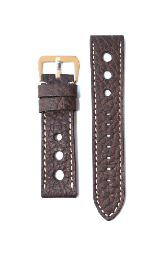 20mm Dark Brown Panerai Pilot Style Leather Watchband with Contrast Stitching