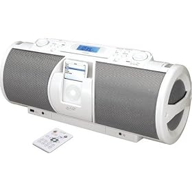 iLive Portable 2.1-Channel CD Boombox with Docking Station for iPod (White) by iLive