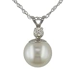 14k White Gold Freshwater Pearl and Diamond Pendant