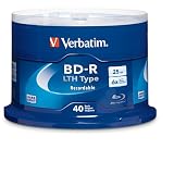 Verbatim 97707 25 GB 6x Blu-ray Single-Layer Recordable Disc BD-R LTH Low to High, 40 Disc Spindle FFP