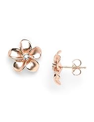 Plumeria Earrings with Diamonds in 14K Rose Gold - 13mm