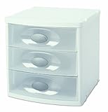 Sterilite 20238004 Large Countertop Drawer with White Frame See-Through Drawers and Titanium Knobs, 4-Pack