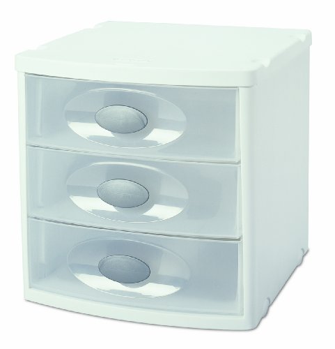 Sterilite 20238004 Large Countertop Drawer with White Frame See-Through Drawers and Titanium Knobs, 4-Pack