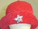 Ht112, Hand Crocheted Red Chenille and Gimp Tweed Floppy Hat with American Flag for Infants and Toddlers