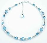 March Aquamarine Birthstone Sterling Silver Adjustable Handmade Beaded Anklets