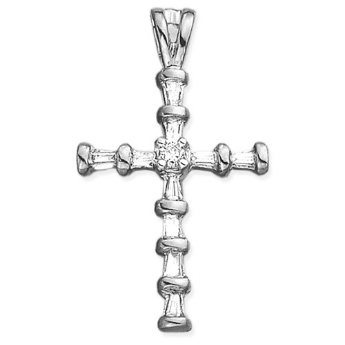 14K White Gold 1 4 ct. Diamond Cross Pendant with Chain