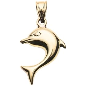 14k Yellow Gold Puffed Reversible Dolphin Charm