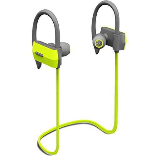 Heiyo Sports Bluetooth Headphones,In Ear Wireless Earbuds Secure Fit Earhook Headset 7-hour Working Time with Mic IPX4 Sweatproof Headphone Workout for Running Gym Exercise Earphones--Green