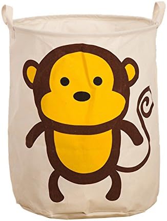 Dailydollor Animal Patterns Foldable Round Laundry Basket Hamper Clothing Storage (Monkey)