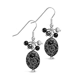 Snowflake Obsidian Black & Gray Drop Earrings