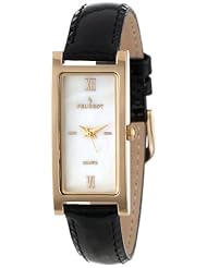 Peugeot Womens 3017BK Gold-Tone Black Leather Strap Watch