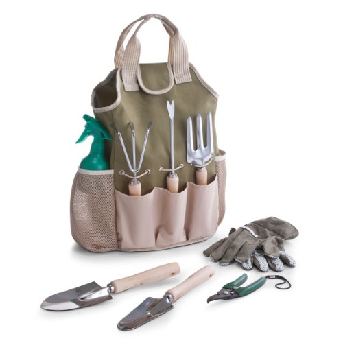 examen Zeller 16001 ensemble d'outils de jardinage, 9 pièces avec pochette en poyester/métal/bois, 28 x 18 x 41 cm