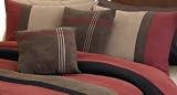 Brick Red Jacaranda Striped Micro Suede Luxury Bed in a Bag Comforter 6 piece Bedding Set - Queen Size
