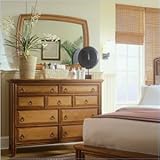 American Drew Antigua Tall 9 Drawer Double Dresser and Mirror Set in Toasted Almond
