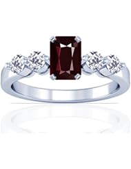 14K White Gold Emerald Cut Ruby Ring With Sidestones (GIA Certificate)