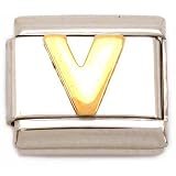 "V" Italian Charm Gold Plated 9mm