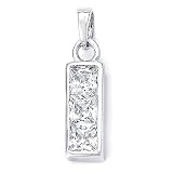 Sterling Silver Cubic Zirconia Rhodium Plated Pendant with 3 Square Cubic Zirconia Stones.