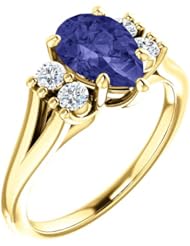 14K Yellow Gold 9.00x6.00mm Pear Cut Tanzanite and Diamond Ring -- LIFETIME WARRANTY