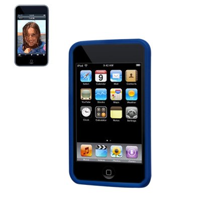 New Fashionable Perfect Fit Soft Silicon Gel Protector Skin Cover (Faceplate Snap On) Rubber Cell Phone Case with Screen Protector for Apple iPod Touch (3rd Generation) - Navy