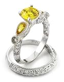 CZ Wedding Set With Yellow Stones