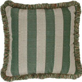 Forest Green and Gray Linen Stripe Throw Pillow - Greenbrier Collection