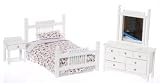 Picket Style White Bedroom Set. Night Stand / Dresser w/Mirror. Light Purple Flower Bed spread