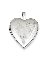 Sterling Silver 20mm Textured Daisies Heart Locket. Metal Wt- 3.4g