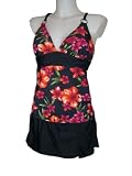 Womens Beach Native Tankini Skirtini Swimsuit, 2 pc swimwear, Red tropical 8-16