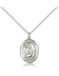 .925 Sterling Silver Saint St. William of Rochester Medal Pendant 3/4 x 1/2 Inches Adopted Children-8114- Comes with a .925 Sterling Silver Lite Curb Chain Neckace And a Black velvet Box